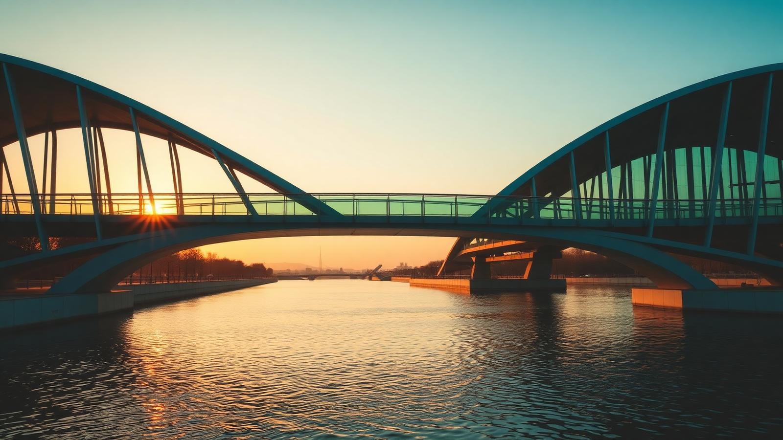 A modern bridge at sunrise — a symbol of connection