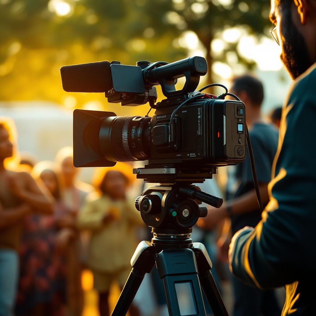 A documentary film crew on location